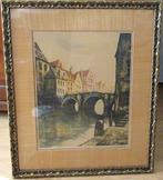 Antiek kleurenlitho kunstwerk onder glas, 72 x 62 (cm)., Ophalen