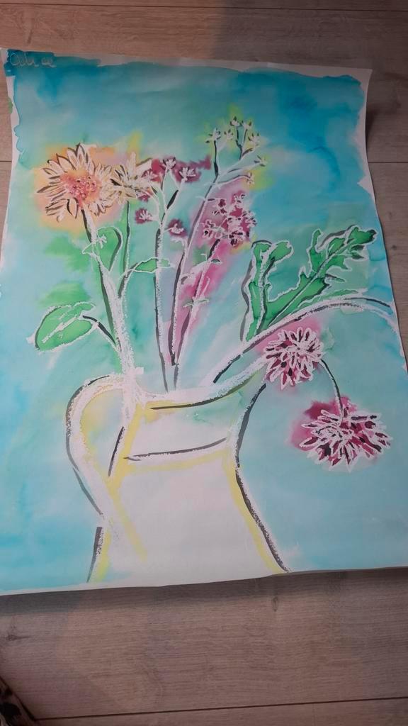 Handgemaakte Bloemenposter ca. 40x 60, Antiek en Kunst, Kunst | Tekeningen en Foto's, Ophalen of Verzenden