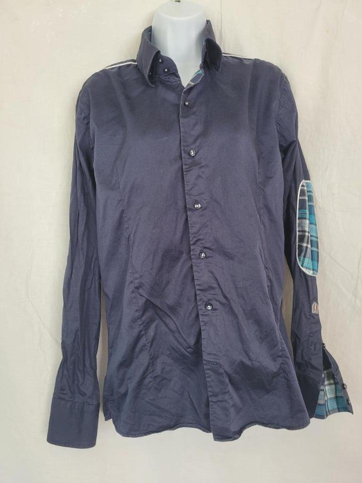 Net donkerblauw katoenen overhemd mt M merk Wam Denim, Kleding | Heren, Overhemden, Zo goed als nieuw, Halswijdte 39/40 (M), Blauw