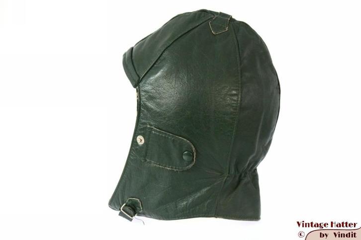 Vintage motor- cabrio- Pilotenmuts donker groen leer 54-56, Kleding | Heren, Mutsen, Sjaals en Handschoenen, Zo goed als nieuw