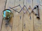 Vintage houten schaarlamp met glazen kap., Huis en Inrichting, Lampen | Wandlampen, Ophalen of Verzenden, Gebruikt, Glas