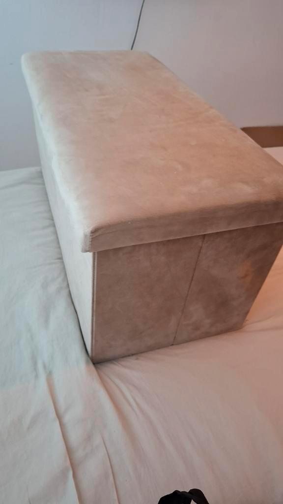 Velvet Opbergpoef - Taupe, Huis en Inrichting, Banken | Voetenbanken en Poefen, Gebruikt, 50 tot 75 cm, 75 tot 100 cm, Rechthoekig