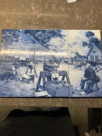 Delfts Blauw Tegeltableau Klompenmaker beschikbaar voor biedingen