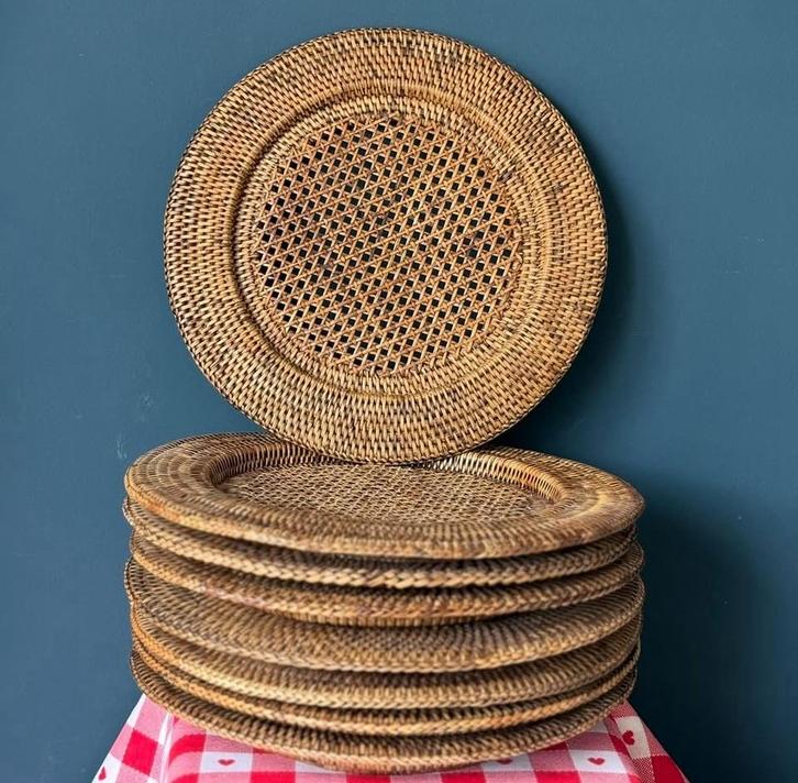 Set van 8 Birma rieten onderborden, Huis en Inrichting, Keuken | Servies, Zo goed als nieuw, Bord(en), Overige stijlen, Ophalen of Verzenden