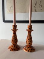 Anna + Nina Leopard Kandelaar Set - Keramiek, Ophalen, Overige materialen, Bruin, Nieuw