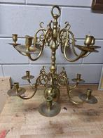 Antieke Koperen Pin Kroonluchter 12 Arms, Huis en Inrichting, Ophalen, Gebruikt, Metaal, Klassiek