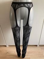 Jarretel met bloemen motief zwart, Verzenden, Nieuw, Zwart, Panty
