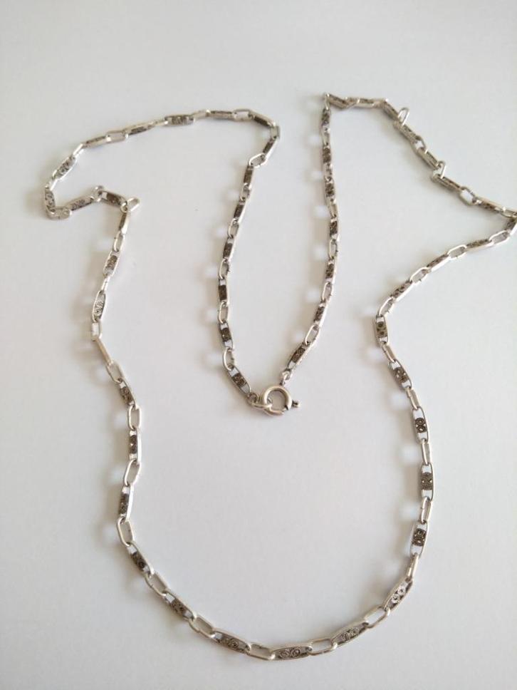 zilveren KETTING (835) deels met filigraan, lengte  60cm, Sieraden, Tassen en Uiterlijk, Antieke sieraden, Ketting, Zilver, Ophalen of Verzenden