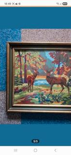 Groot borduurwerk  Herten in bos, Ophalen, 50 tot 75 cm, Zo goed als nieuw, Schilderij