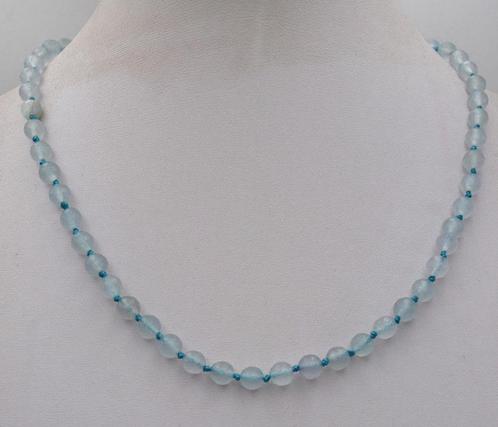 echte AQUAMARIJN ketting 46 cm., facet geslepen kralen 6 mm., Sieraden, Tassen en Uiterlijk, Kettingen, Nieuw, Steen of Mineraal