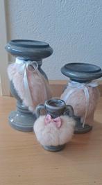 Kaarsen kandelaars met schattig vaasje, Huis en Inrichting, Woonaccessoires | Kandelaars en Kaarsen, Ophalen of Verzenden, Zo goed als nieuw