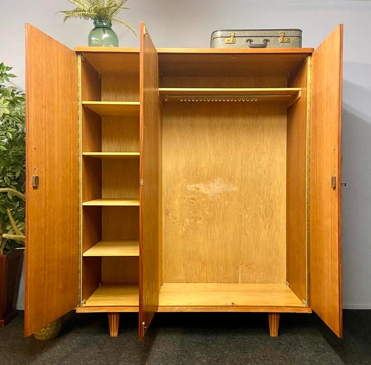 Vintage kledingkast jaren 50/60 retro Midcentury kast teak, Huis en Inrichting, Kasten | Overige, Gebruikt, Ophalen