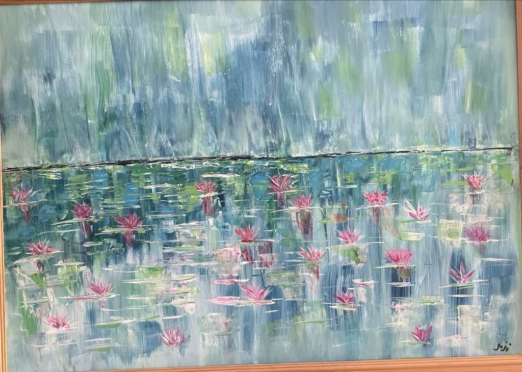 Schilderij met waterlelies, Ophalen of Verzenden