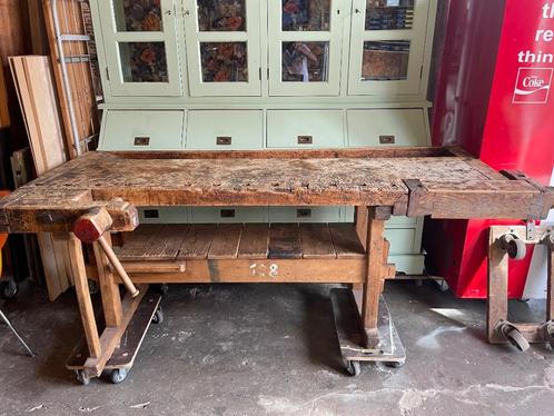 Prachtige oude schroefwerkbank met onderschot, Antiek en Kunst, Curiosa en Brocante, Ophalen