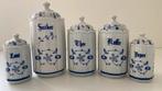 Vintage c1950 poseleinen ‘voorraadpotten’ koballtblauw/wit, Antiek en Kunst, Antiek | Servies los, Ophalen of Verzenden