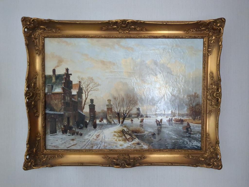 Schilderij A. Karssen - Winters Tafereel, Antiek en Kunst, Ophalen
