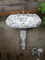 Wastafel op zuil zwart decor paarden honden vogels herten