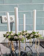 Kandelaar met 4 armen en bloemdecoratie, Ophalen of Verzenden, Zo goed als nieuw, Metaal, Kandelaar
