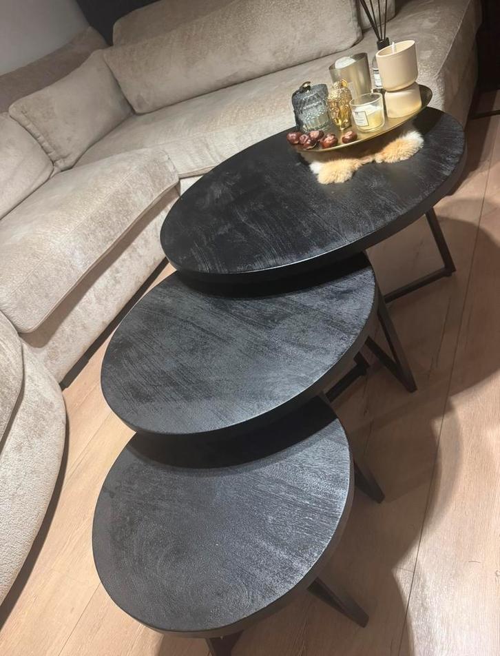 3 Mango Houten Salontafeltjes - Nesting Tafels, Huis en Inrichting, Tafels | Bijzettafels, Gebruikt, Rond, Minder dan 45 cm, Minder dan 55 cm