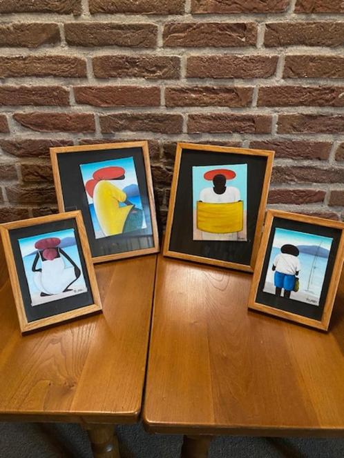 4 schilderijtjes,ingelijst, uit 1990, New York, Verzamelen, Overige Verzamelen, Ophalen of Verzenden