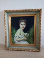 Schilderij verlegen Jonge Vrouw, Barok, in klassieke lijst., Antiek en Kunst, Ophalen