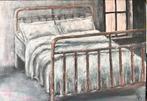Acryl Schilderij - Bed met Raam, Antiek en Kunst, Kunst | Schilderijen | Klassiek, Ophalen of Verzenden
