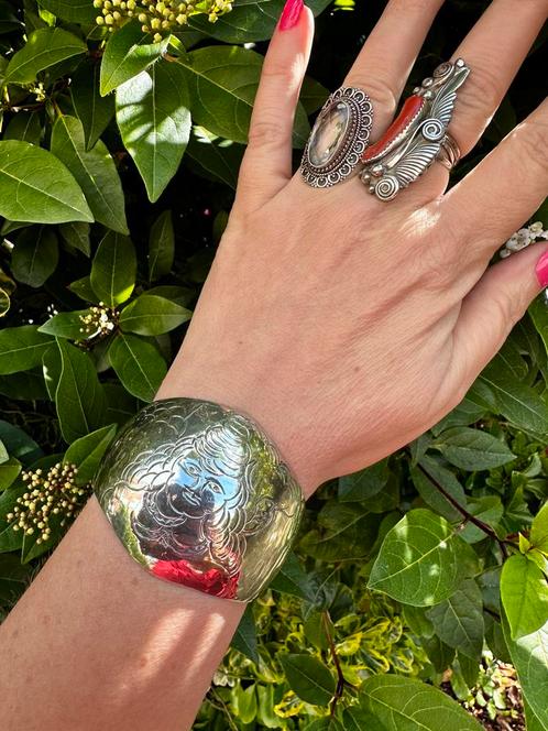 Waanzinnige 925 zilveren cuff/ armband uit Nepal., Sieraden, Tassen en Uiterlijk, Armbanden, Zo goed als nieuw, Zilver, Zilver