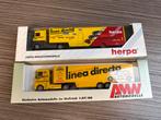 2x Linea Directa Race Transporters - Renault AE Magnum, Ophalen of Verzenden, Nieuw, Bus of Vrachtwagen, Herpa