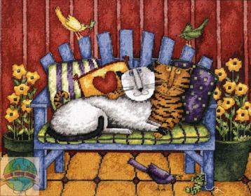 borduurpakket PORCH CATS needlepoint dimensions marti beschikbaar voor biedingen