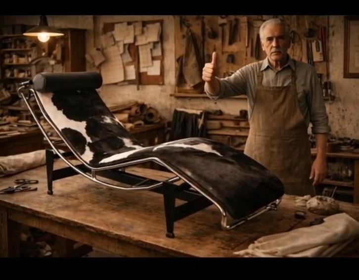 Le Corbusier LC4 Chaise Longue Herstoffering, Huis en Inrichting, Fauteuils, Gebruikt, Leer, Metaal, 75 tot 100 cm, 150 cm of meer