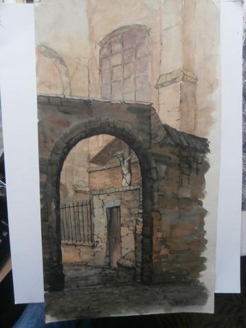 Brugge, Losse Aquarel van de Jacobskerk  beschikbaar voor biedingen