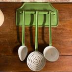 Mooi groen emaille lepelrek / oud keukengerei - brocante, Ophalen of Verzenden