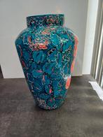 Grote handbeschilderde glazen vaas petrol 40 cm nieuw, Ophalen, Overige kleuren, Nieuw, Glas