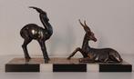 Art Deco Impala groep, zamac, op marmeren piedestal, Antiek en Kunst, Ophalen of Verzenden
