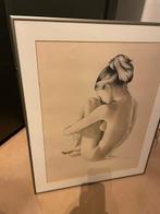 Schilderij naakte vrouw +/- 1960, Ophalen, Zo goed als nieuw, Schilderij, 50 tot 75 cm