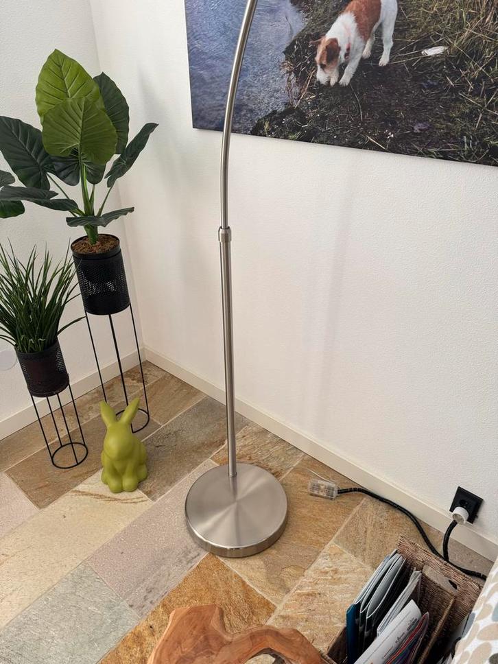 Booglamp RVS met Dimmer & Nieuwe Kap, Huis en Inrichting, Lampen | Vloerlampen, Gebruikt, 150 tot 200 cm, Metaal, Ophalen