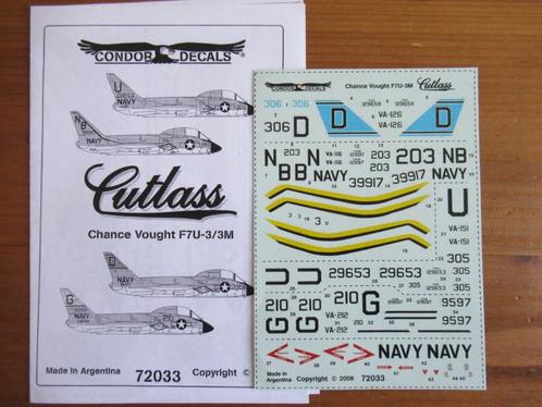 F7U-3/3M Cutlass  (Condor decals 1/72), Hobby en Vrije tijd, Modelbouw | Vliegtuigen en Helikopters, Nieuw, Vliegtuig, 1:72 tot 1:144