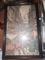 Anton Pieck Prent - Amsterdamse Steeg, Antiek en Kunst, Ophalen of Verzenden