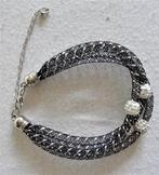 Mesh armband zwart + zilver-kleur + schuifkralen strass wit, Ophalen of Verzenden, Nieuw, Zwart, Met bedels of kralen