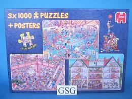 Jan van Haasteren 3x 1000 st nr. 81058-02, Hobby en Vrije tijd, Denksport en Puzzels, Zo goed als nieuw, Meer dan 1500 stukjes
