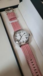 Marc Coblen horloge, roze lederen bandje krokodillenprint, Overige merken, Leer, Staal, Polshorloge