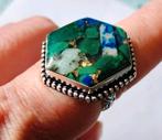 Mooie zilveren 925 ring met copper Malachiet maat 18, Sieraden, Tassen en Uiterlijk, Ringen, 18 tot 19, Nieuw, Ophalen of Verzenden