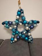 Kerstballen ster bauw wit zilver kleuren achterkant hout, Diversen, Ophalen of Verzenden, Nieuw