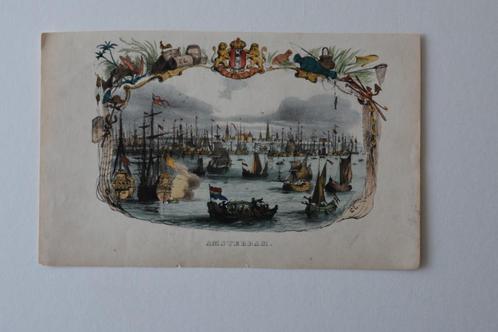 AMSTERDAM IJGEZICHT SCHEPEN Litho handgekleurd ca.1880 GL4, Antiek en Kunst, Kunst | Litho's en Zeefdrukken, Verzenden