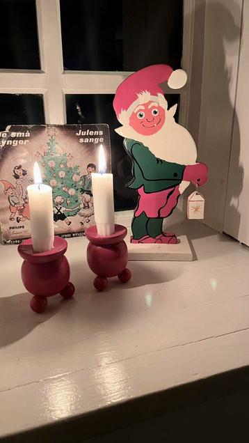 Zweedse vintage houten kabouter en kandelaars# 58 beschikbaar voor biedingen