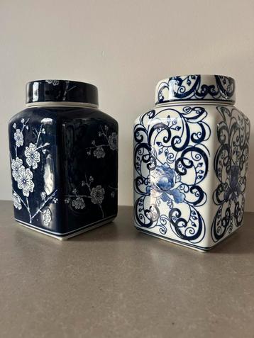 Opbergpotten handgeschilderd Delfts Blauw beschikbaar voor biedingen
