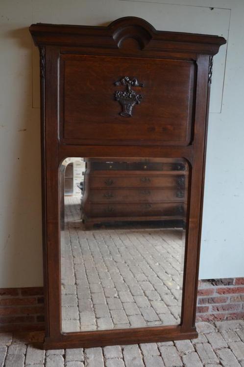 Prachtige antieke eiken Jugendstil halspiegel, passpiegel, Antiek en Kunst, Antiek | Spiegels, 50 tot 100 cm, 150 tot 200 cm, Rechthoekig