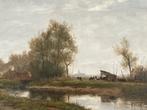 FJ Goosen, boerderij met koeien in landschap, Antiek en Kunst, Ophalen