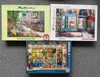 3 legpuzzels staatbeelden winkelstraat winkel geschilderd, Ophalen of Verzenden, 500 t/m 1500 stukjes, Gebruikt, Legpuzzel