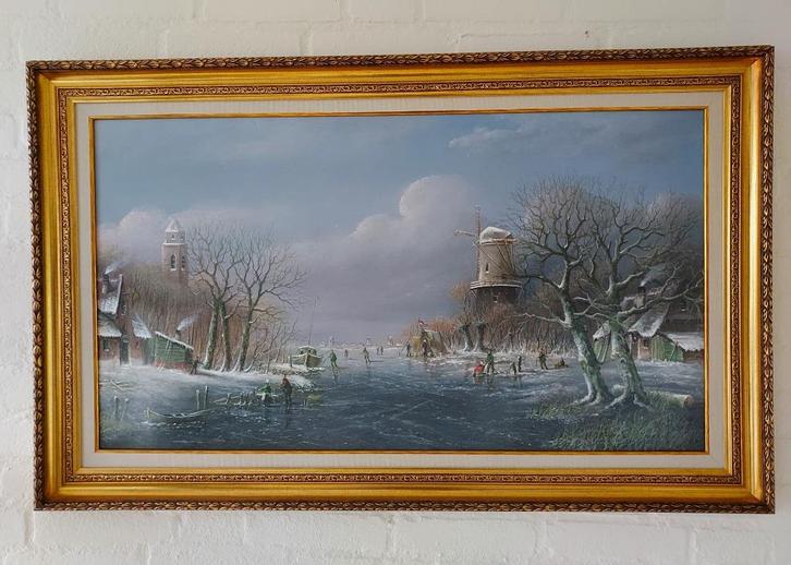 Thomas Heesakkers(1946-)- Groot winterlandschap, Antiek en Kunst, Kunst | Schilderijen | Klassiek, Ophalen